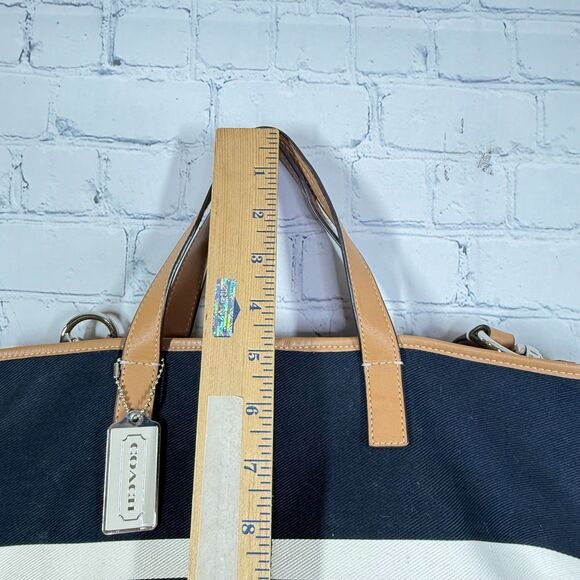 Coach Stripe Canvas Leather Trim Tote Bag Satchel Shoulder Bag Large Academia - Picture 6 of 16